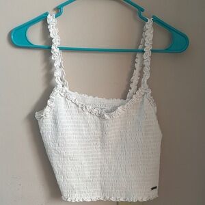 Hollister White Ruffle Strap Tank Top